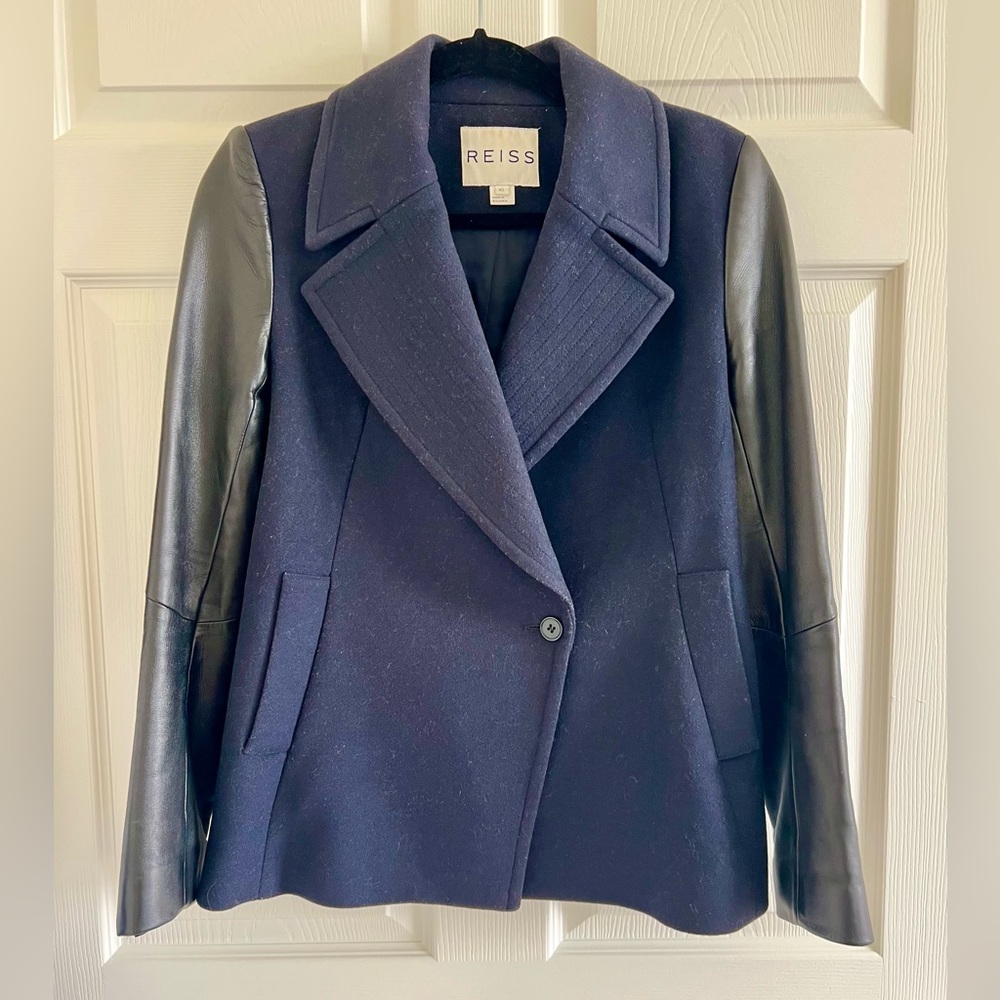 Reiss Wool + Leather Peacoat